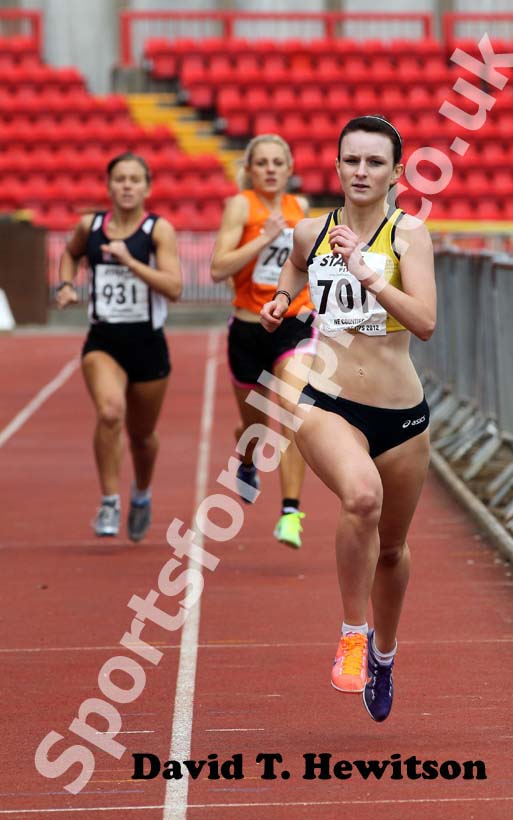 Sarah McDonald (Jarrow) wins the under-20 800 metres, 2012 North Eastern Championships.